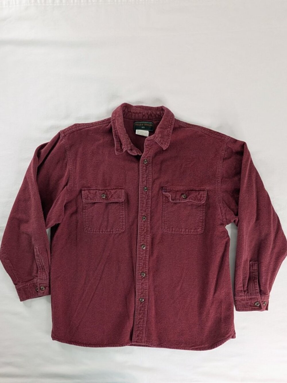 VTG Maroon Red Flannel Two Front Pocket Button Up Collared Shacket Shirt Jacket